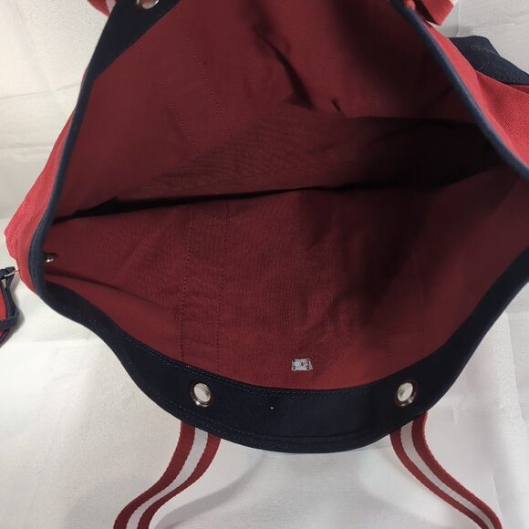 Tommy Hilfiger Tote Bag Matching Pouch Set Red Navy Blue Stripe Straps Large - Picture 6 of 13